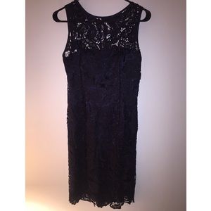 Adrianna Papell Navy Lace Overlay Dress